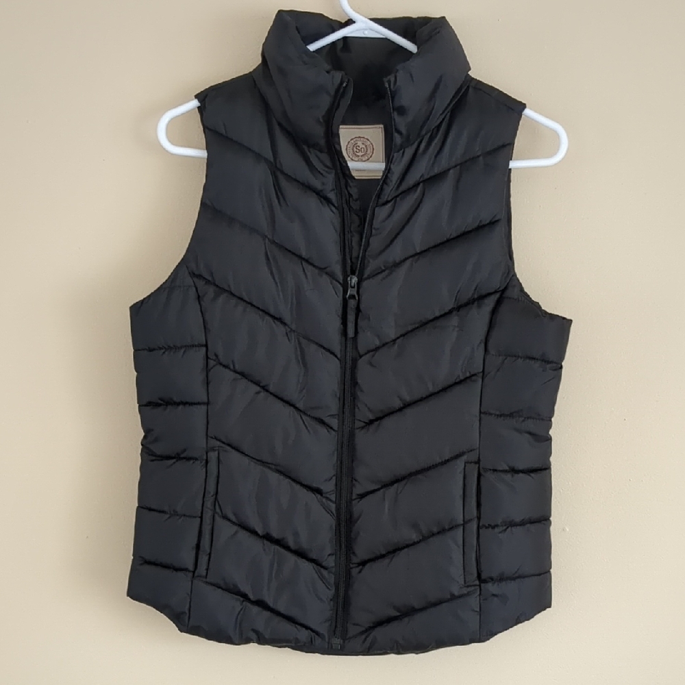 Small SO Black Puffer Vest Full Zip Pockets